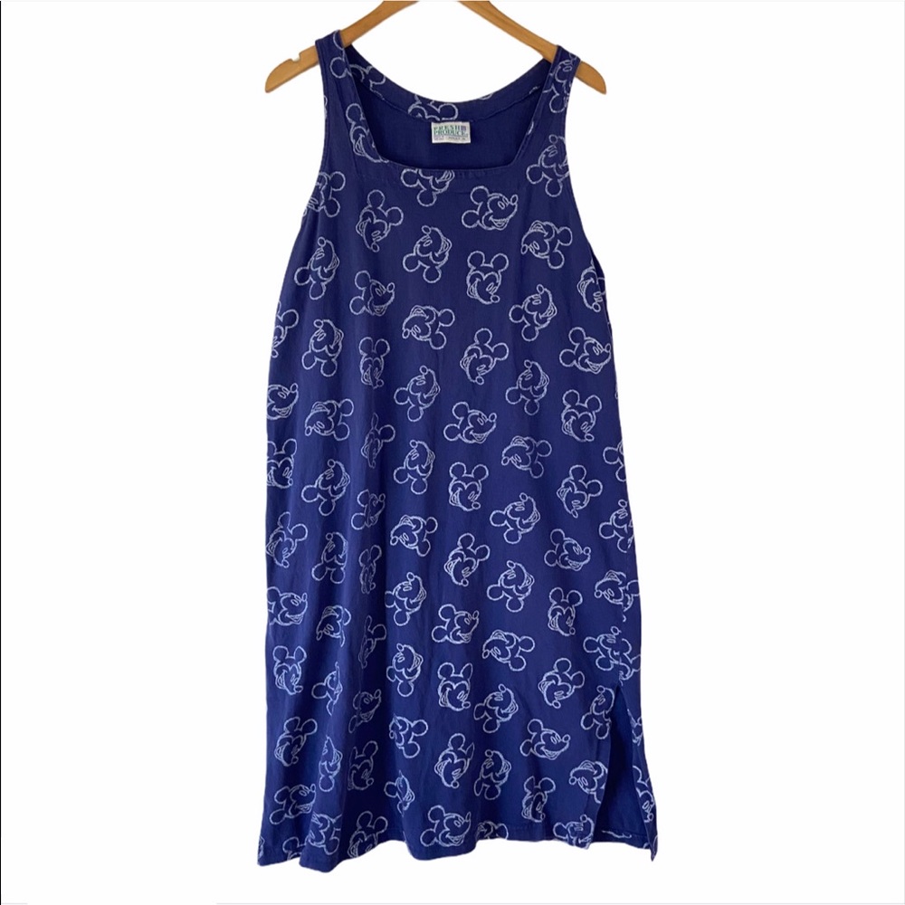 Vintage Disney Blue Mickey Print Shift Midi Dress